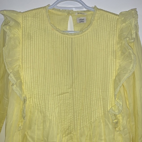 ARITZIA Wilfred Yellow La Boheme Elia Mini Babydoll Tunic Ruffle Dress Size XXS - Picture 4 of 17